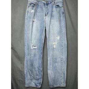 Women’s Light Blue Distressed denim Jeans fashion nova size 15 straight leg